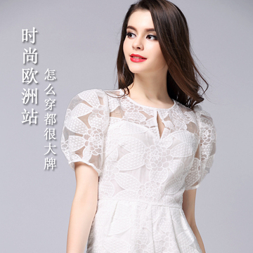 2015夏季新款女装 水溶蕾丝时尚性感名媛连体短裤 刺绣白色女装
