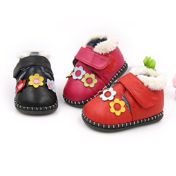 2015恰爱纳女宝宝学步棉鞋 冬季新款花朵纯手工婴儿羊皮软底鞋子