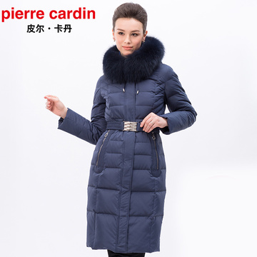 Pierre Cardin/皮尔卡丹2015冬季新款羽绒服女中长款修身毛领外套