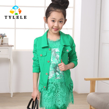 2015秋款女童韩版长袖套装 蕾丝裙摆三件套 休闲打底衫FX1511非折