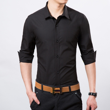 秋季男士长袖衬衫修身型男黑色寸衫潮青年商务职业装上班大码衬衣