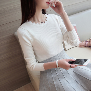 2016秋冬新款韩版长袖修身纯色打底衫女装圆领针织衫女士套头毛衣