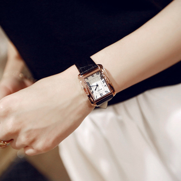 韩版时尚潮流女士时装手表女复古表盘长方形女表真皮气质百搭腕表