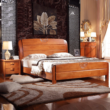 实木床 1.5米1.8米双人床 现代中式高箱储物床 高档橡木床 婚床