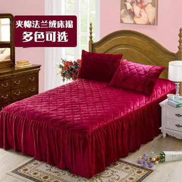 冬季韩版夹棉加厚床裙床罩单件纯色法莱绒席梦思保护套1.51.8米