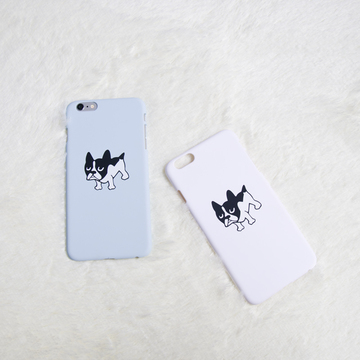 苹果iPhone6/6plus卡爱卡通法国斗狗牛犬蓝白色手机壳手机套磨砂