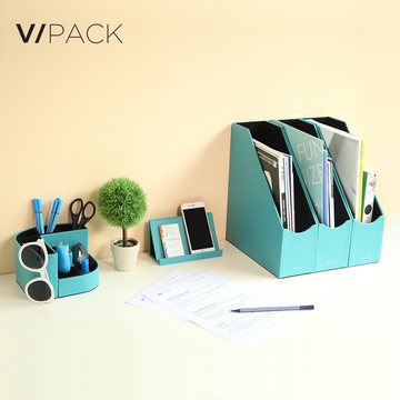 VPACK办公用品桌面收纳PU套装创意时尚文件架笔筒手机支架套餐