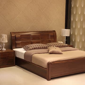 黑胡桃木家具 全实木1.8 1.5米双人床高箱储物床实木家具工厂直销