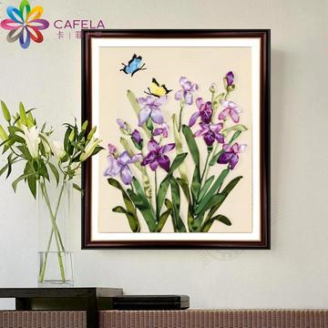 卡菲兰丝带绣新款植物花卉花草钻石客厅卧室挂画3D立体印花十字绣
