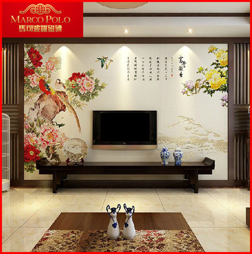 马可波罗客厅电视背景墙瓷砖现代中式瓷砖背景墙3d电视富贵凝香