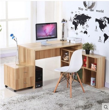 台式电脑桌家用简约现代书桌写字台办公桌环保书桌书柜组合带书架