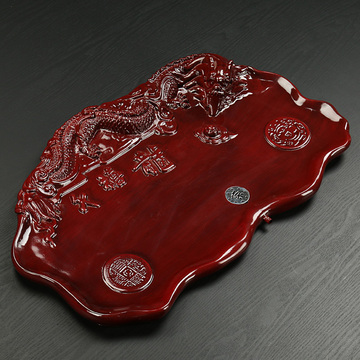 喜庆千禧龙树脂茶盘陶瓷功夫茶具单层排水式茶盘创意红色茶台茶船