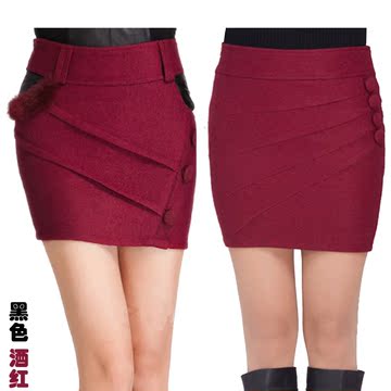 2015年新款韩版女装羊绒显瘦修身性感包臀半身裙子毛呢短裙秋冬款