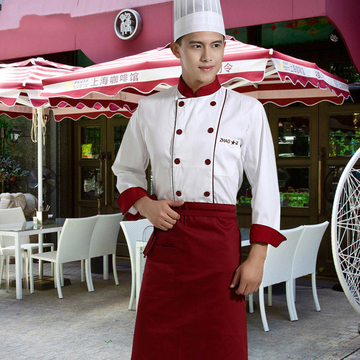 特价秋季厨师服长袖厨师工作服饭店工装酒店制服红边双排扣带口袋