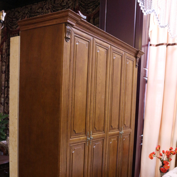 柏沣家具 美式实木衣柜定做 美国红橡木平开门衣柜 四开门衣柜