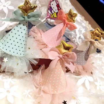 韩国春季儿童新款五角星蕾丝裙摆帽子造型边夹发夹发饰头饰女