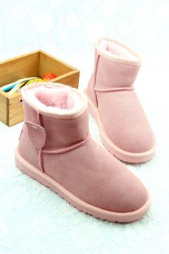 2015冬季新品牛皮正品雪地靴短靴及裸靴超萌粉色女靴子磨砂皮棉靴