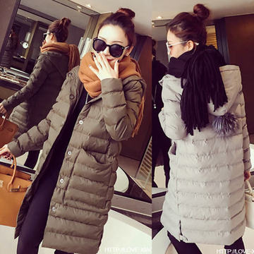 2015冬装新款韩版简约时尚大口袋修身中长款棉衣女休闲棉服外套潮