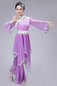 新款秧歌舞蹈服紫罗兰现代舞台民族扇子广场舞中老年表演出古典女