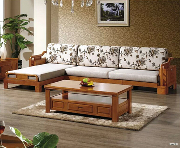 现代全实木沙发床贵妃组合 小户型多功能两用橡木架布沙发转角