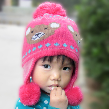 秋冬季男女宝宝婴儿加绒毛线帽子6-12个月-2岁儿童套头帽护耳帽