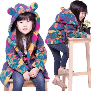 女童春秋外套2016新款韩版儿童加绒加厚冬装棉衣中长迷彩大衣正品
