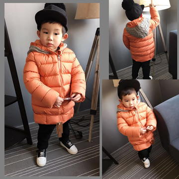 儿童棉衣男童外套加厚冬季韩版童装中长款纯色连帽保暖宝宝棉袄潮