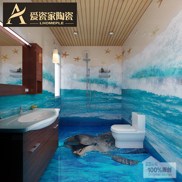 爱瓷家 3D海洋地砖 浴室海底 卫生间海水地板砖 海豚3d立体地板砖