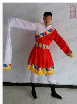 藏族舞蹈表演服演出服男装水袖西藏舞服装藏袍少数民族表演服装