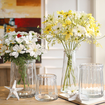 创意欧式透明玻璃大花瓶 落地客厅餐桌水培假花仿真花装饰品摆件