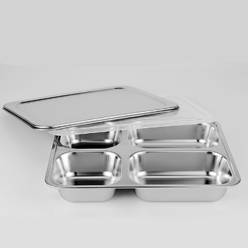 高档不锈钢饭盒分格带盖餐盒四格五格快餐盘加厚加深外送快餐盒
