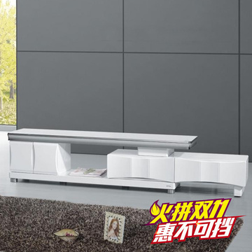 钢化玻璃电视柜 简约现代白色烤漆电视机柜组合地柜矮柜冰花工艺