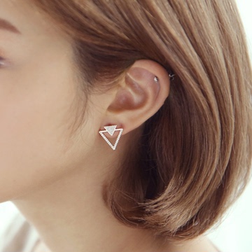 韩国正品代购耳环 时尚甜美三角形水钻925银针耳钉几何形耳饰包邮