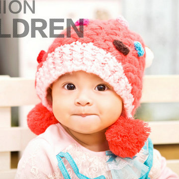 韩版女童毛线帽 秋冬保暖儿童毛线帽萌妹公主帽小宝宝儿童帽包邮