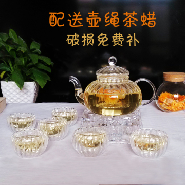耐热玻璃茶具套装水果茶壶红茶花茶壶南瓜条纹壶透明花果茶茶具