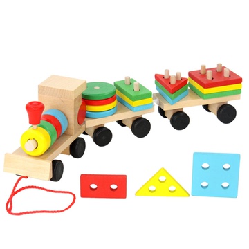 批发幼得乐拖拉三节形状小火车 儿童木制益智积木玩具 拆装组合