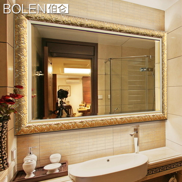 欧式浴室镜壁挂镜卫生间镜子洗手间卫浴镜防水玻璃梳妆镜复古镜子