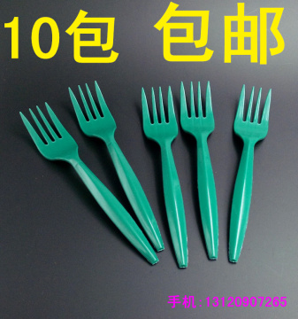 一次性塑料叉子刀叉勺 绿色叉子水果叉蛋糕叉星巴克西餐叉100个