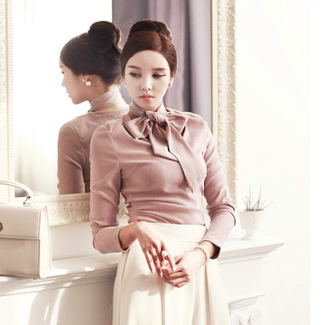 迷幻果2016秋季女装新款韩版长袖V领衬衫纯色打底修身女士上衣