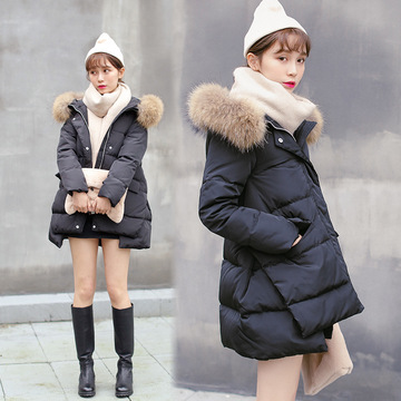 DaisyYa2015冬季女装韩版中长款修身不规则边开叉连帽羽绒服外套