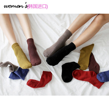 满68包邮韩国进口 糖果色纯色彩点点简单时尚女士棉袜子 秋季新款