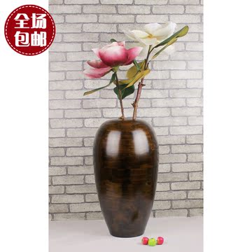 现代中式木质花瓶 简约电视柜家居装饰摆件 客厅插花仿真花工艺品