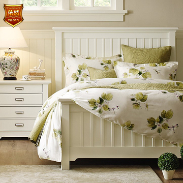 地中海风格实木床双人床1.5m1.8米白色美式全实木床竖条床定制