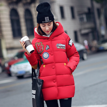 2015韩版大码女装外套 中长款懒兔毛领连帽羽绒棉衣时尚棉服包邮