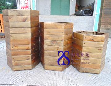 六边形防腐木花箱三件套户外园林种植花槽花架广州厂家直销批发