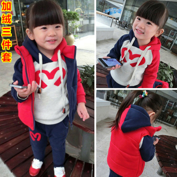 童装冬装 女童2015新款套装加绒加厚款 儿童韩版休闲冬季三件套潮
