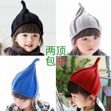 秋冬季儿童纯棉毛线帽子/尖尖针织男女童帽 红色3-4-5-6-7岁保暖