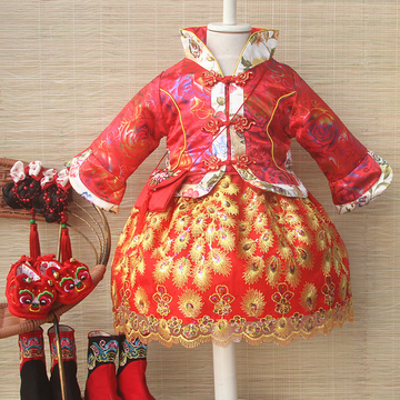 女童唐装新年装女宝宝唐装冬装红色套装棉衣儿童中式服装周岁礼服