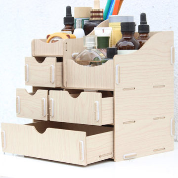 韩版创意DIY桌面木质 化妆品收纳盒收纳架 双层四抽置物架