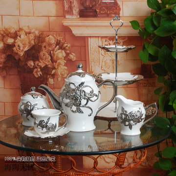 欧式陶瓷创意三层水果盘下午茶咖啡具套装多层干果盘点心盘蛋糕架